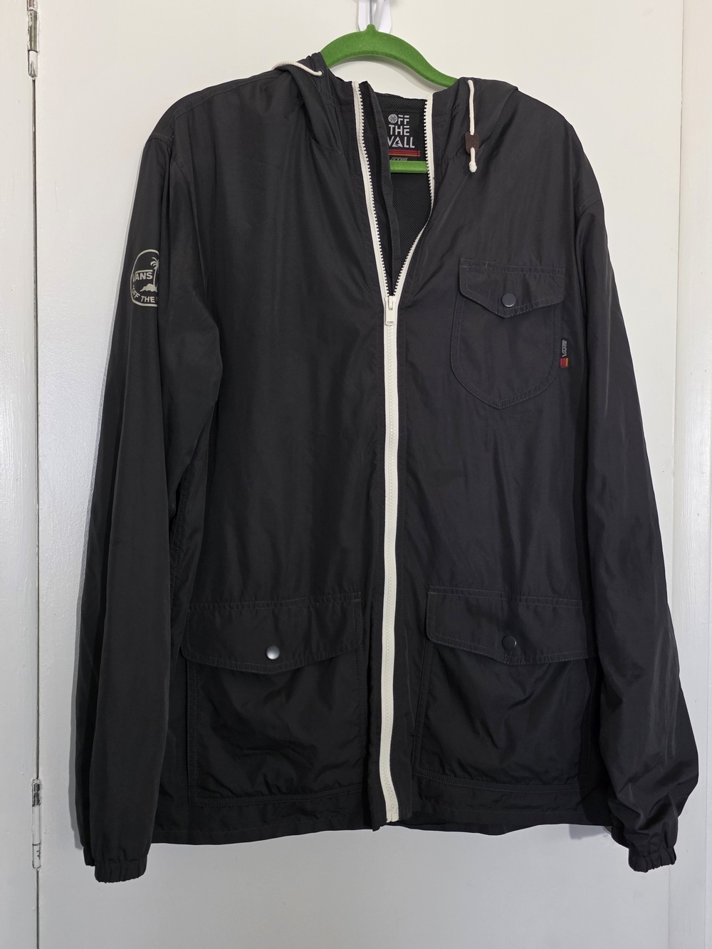 Vans Black Hooded Windbreaker with Contrast White Zipper